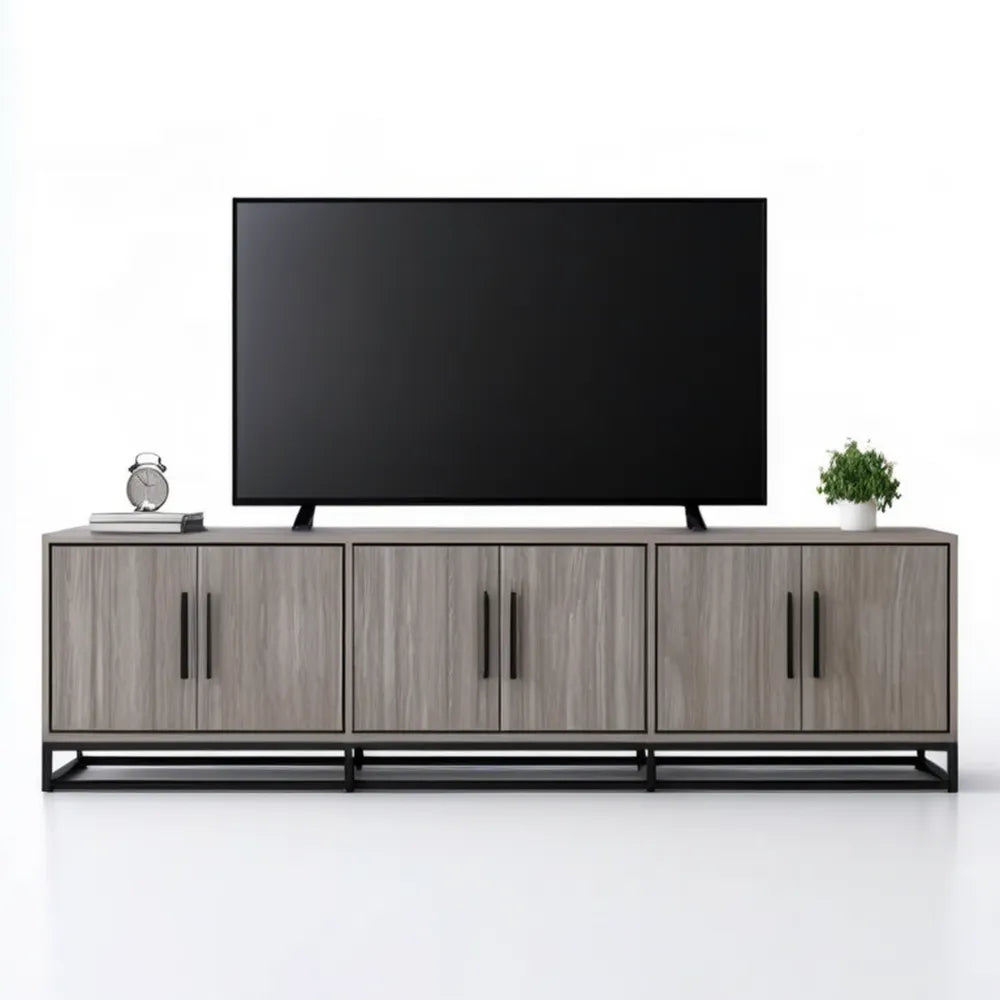 Szafka RTV 180 x 40 x 60 cm z 6 drzwiami, szary dąb/czarny