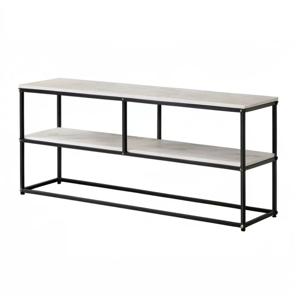Szafka RTV industrialna z 2 półkami, 120 x 40 x 50 cm, biały marmur/czarny