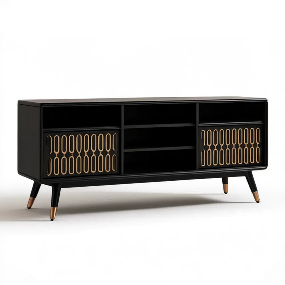 Szafka RTV czarno-złota z MDF, 160 x 40 x 60 cm