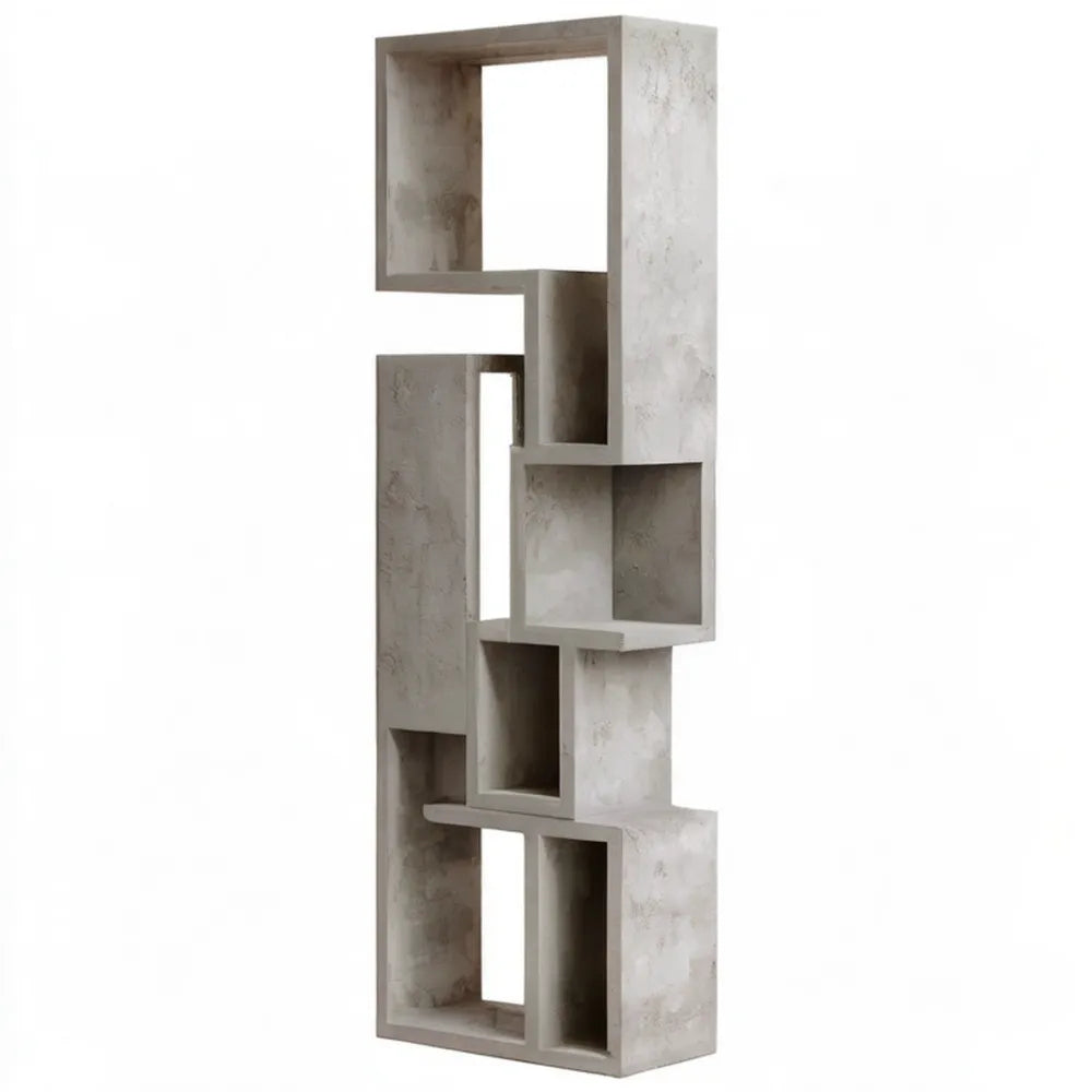Regał geometryczny z laminowanej płyty wiórowej, jasnoszary beton, 60 x 30 x 180 cm