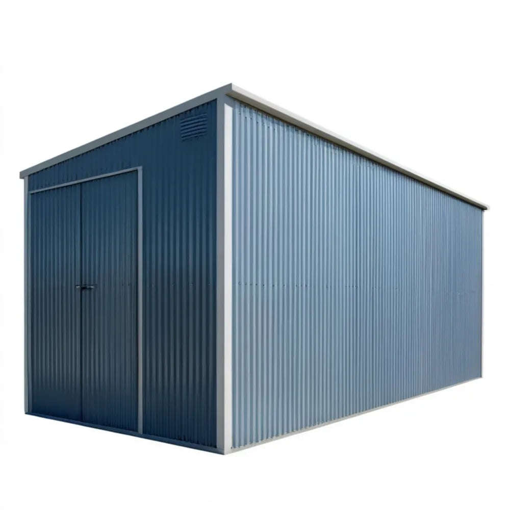Metalowy schowek ogrodowy 277 x 191 x 192 cm z dachem jednospadowym, granatowo-szary
