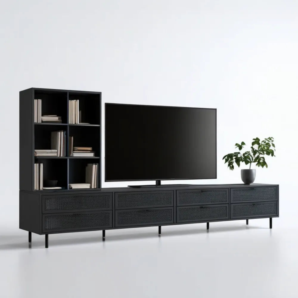 Czarny zestaw szafek RTV z regałem 240 x 40 x 180 cm